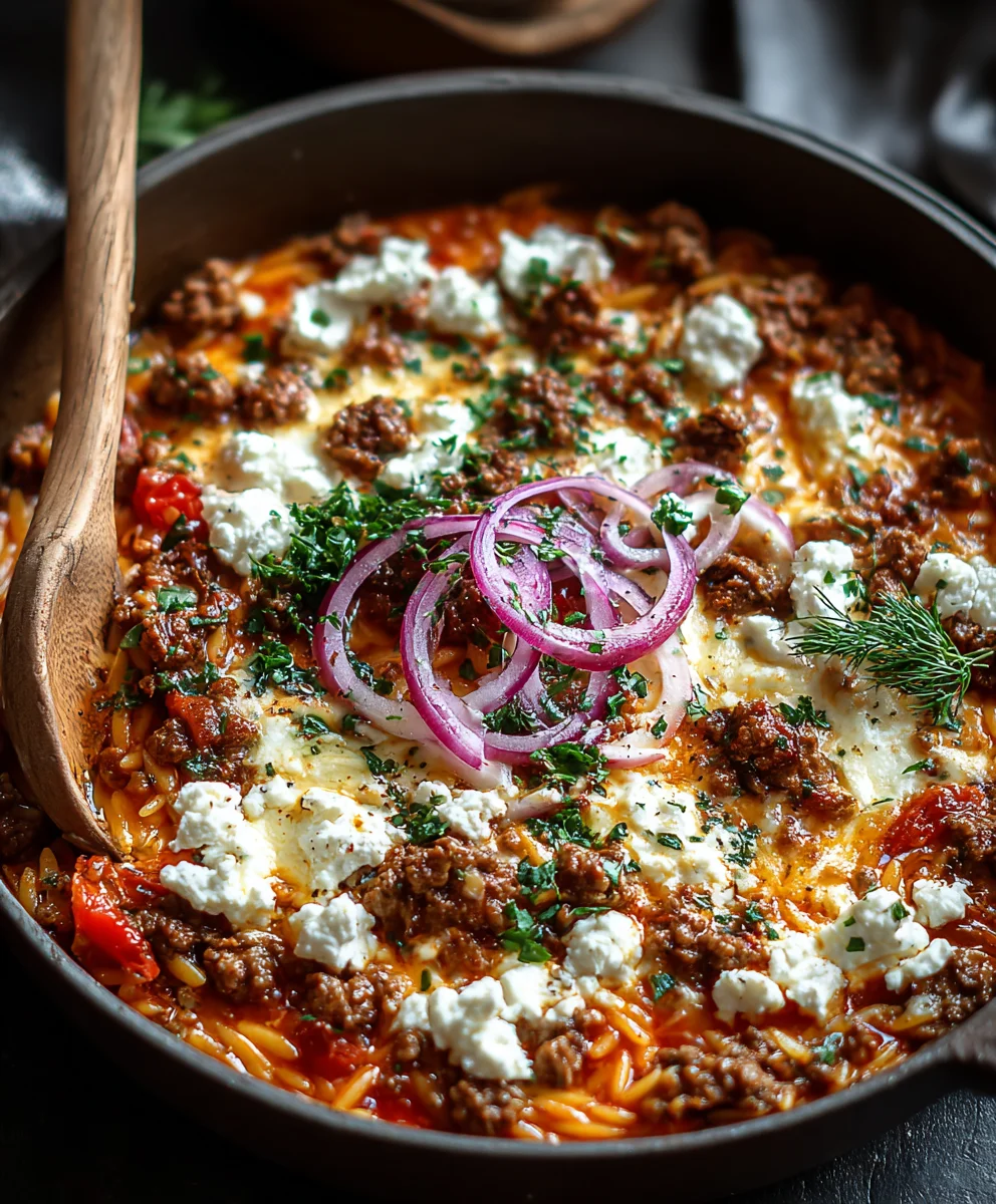 Kritharaki-Rindfleischpfanne mit Feta: Lecker!