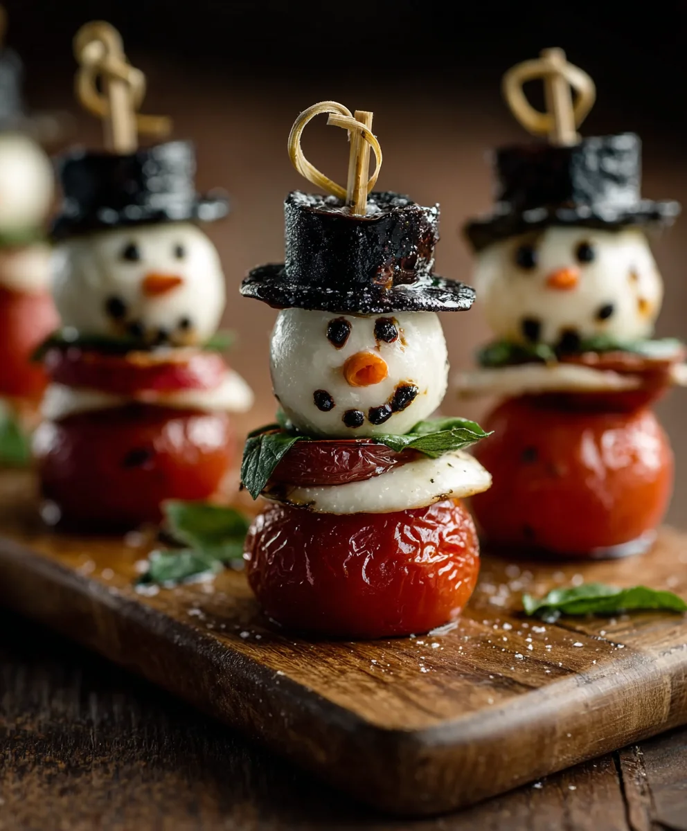 Schneemann Caprese Spieße: Einfach & Lecker
